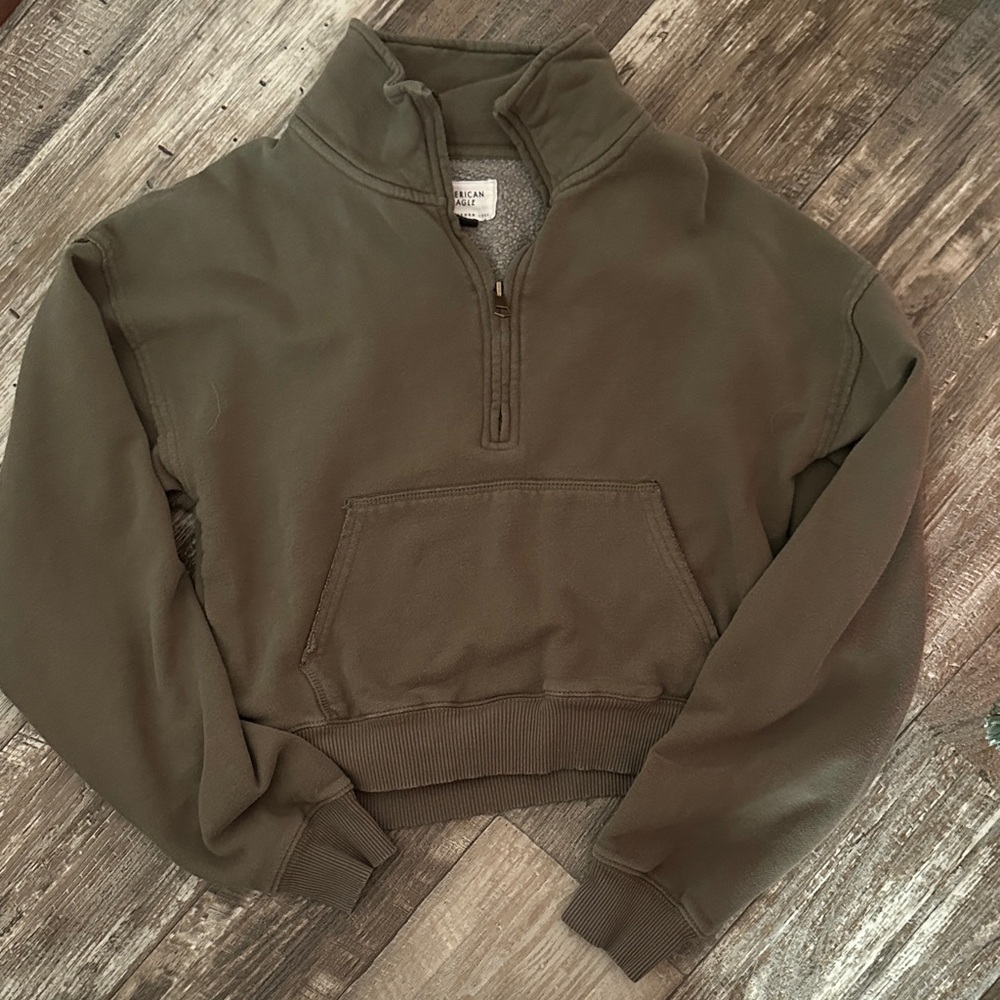 American Eagle Outfitters Olive Half-Zip Sweatshirt